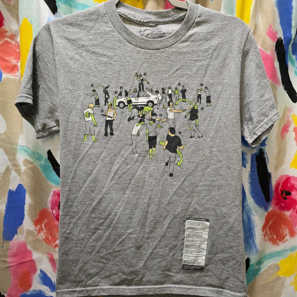 Threadless In Case of‎ Zombies light gray crewneck T-shirt men's medium